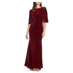 ELIZA J Valentine's Maroon Burgundy VELVET CAPE Capelet GOWN 4
